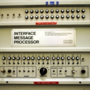 This is a photo of the front panel of the very first Interface Message Processor (IMP).
